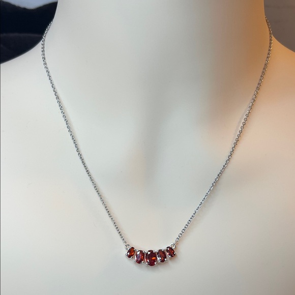 Garnet Colored Simulated Diamond Necklace 3.15ctw - Picture 2 of 5